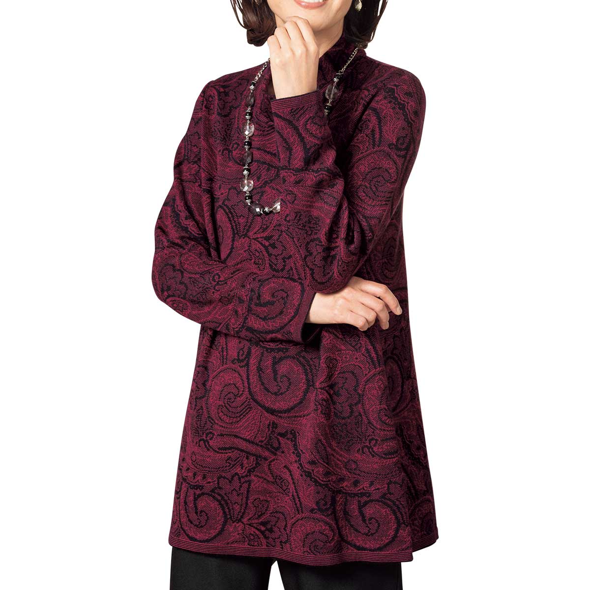 公式】 ペイズリージャカード五泉ニットプルオーバー (ファッション