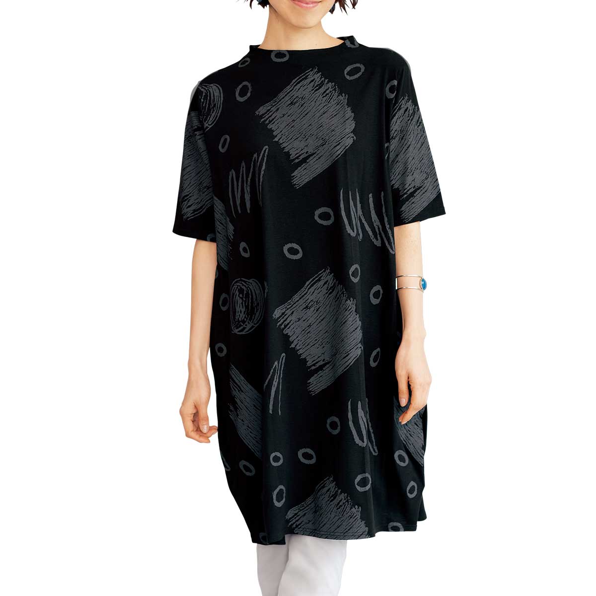 math-8⭐︎PLEATS PLEASE 青と黒の幾何学模様チュニック math-8⭐︎PLEATS PLEASE 青と黒の幾何学模様チュニック math-8⭐︎