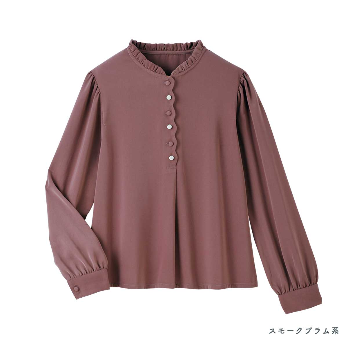 配色ボタン使いフリル襟ブラウス 公式】 配色ボタン使いフリル襟ブラウス (ファッション) 商品