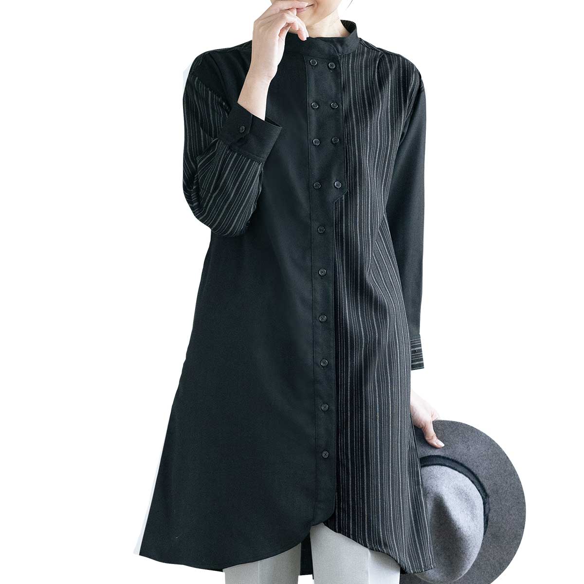 公式】 ストライプ切替多ボタン シャツチュニック (ファッション) 商品