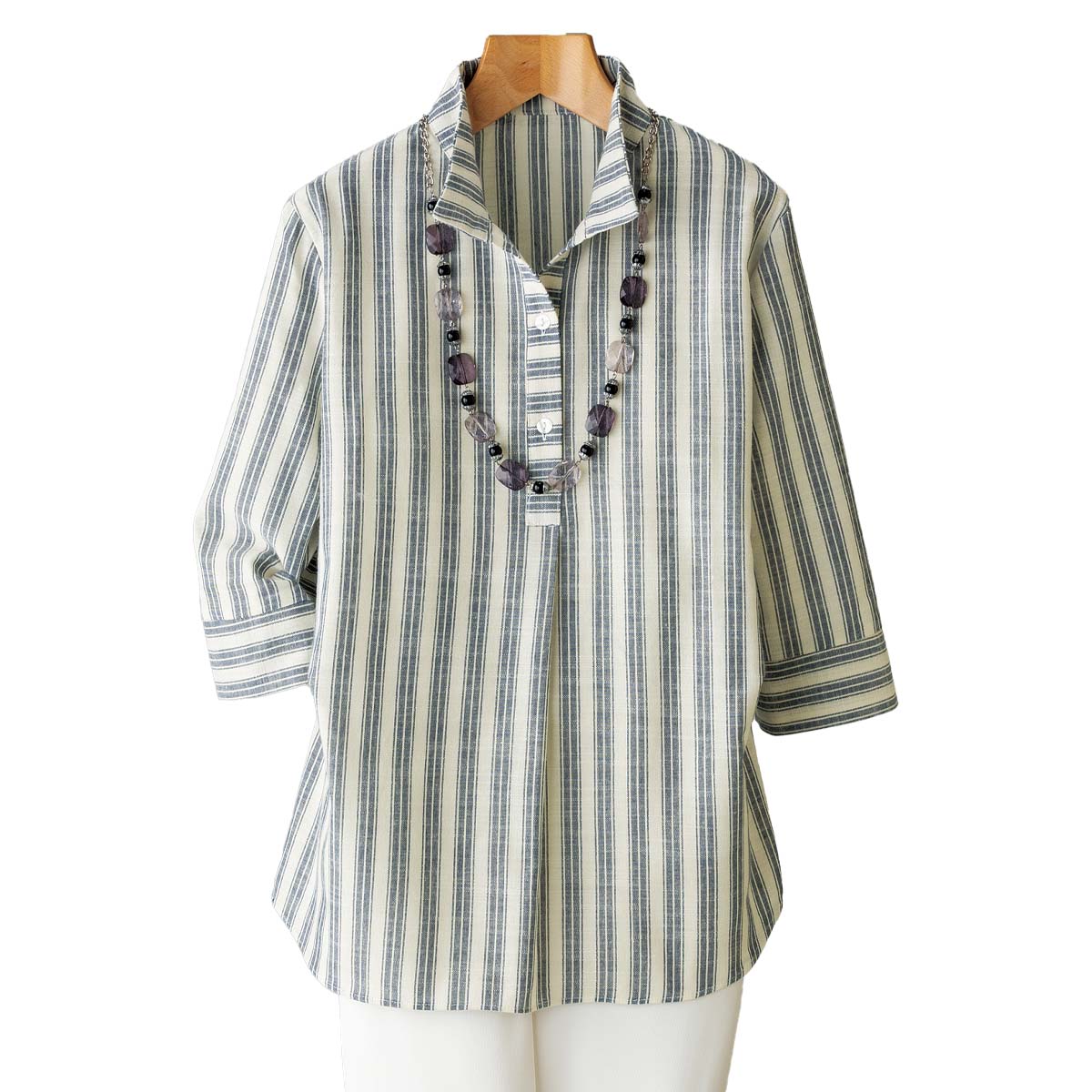 check &amp;stripe 襟付きトップス osharewalker（オシャレウォーカー） シャツ トップス レディース 七分