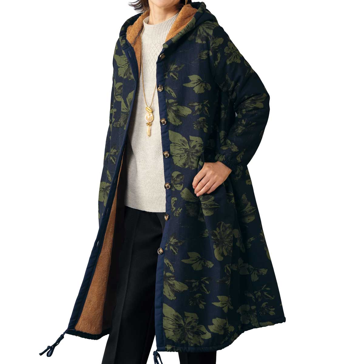 公式】 裏ボア使いプリントロングコート (ファッション) 商品詳細