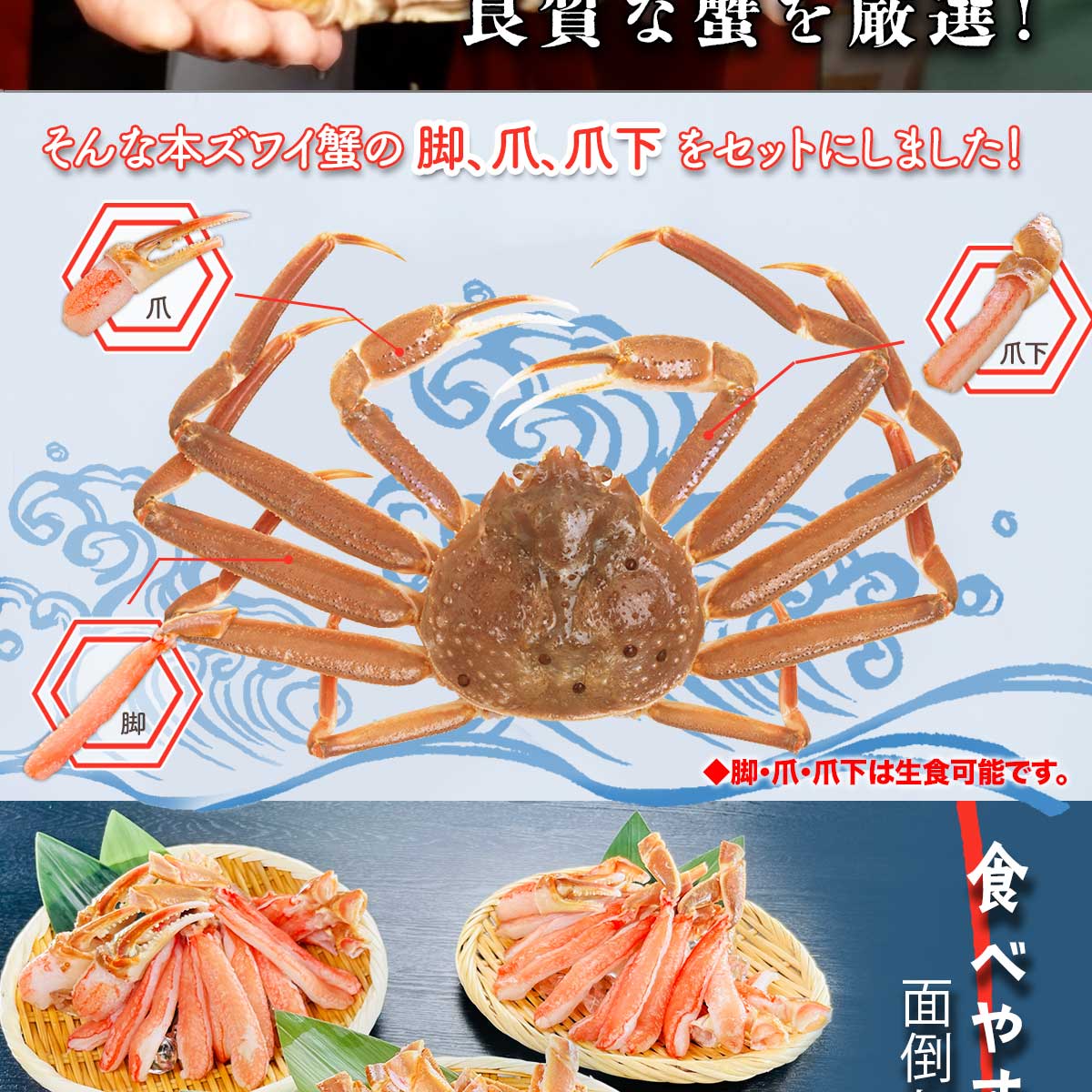 公式】 生ズワイガニ 特盛4袋セット 総重量1.5kg (蟹)| とれたて